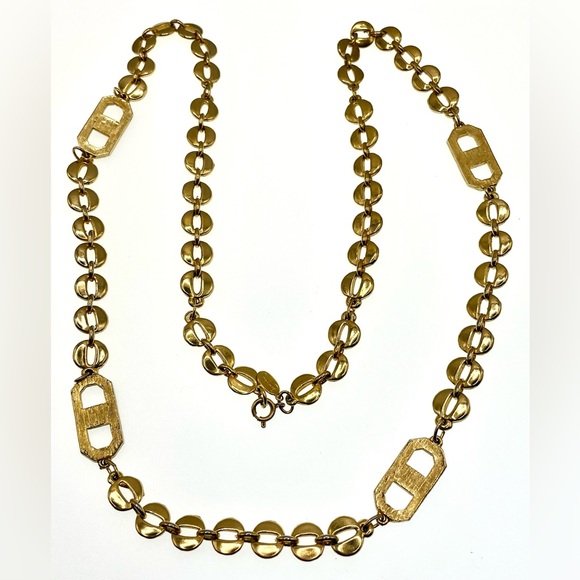 Vintage 1980s Signed DVF Gold Tone & Enamel Linked Necklace Swarovski Crystals - Picture 4 of 7